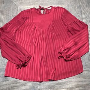Anne French Long Sleeve Red Blouse Shirt Top‎ Pleated Tie Back Long Sleeve 12